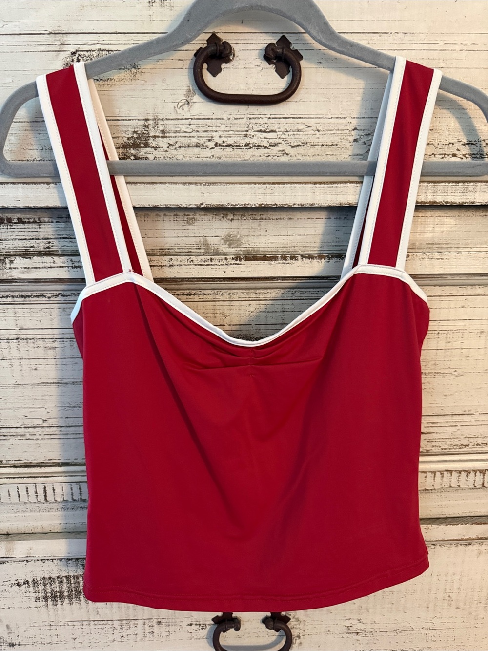 Princess Polly Red Crop Tank with White Trim